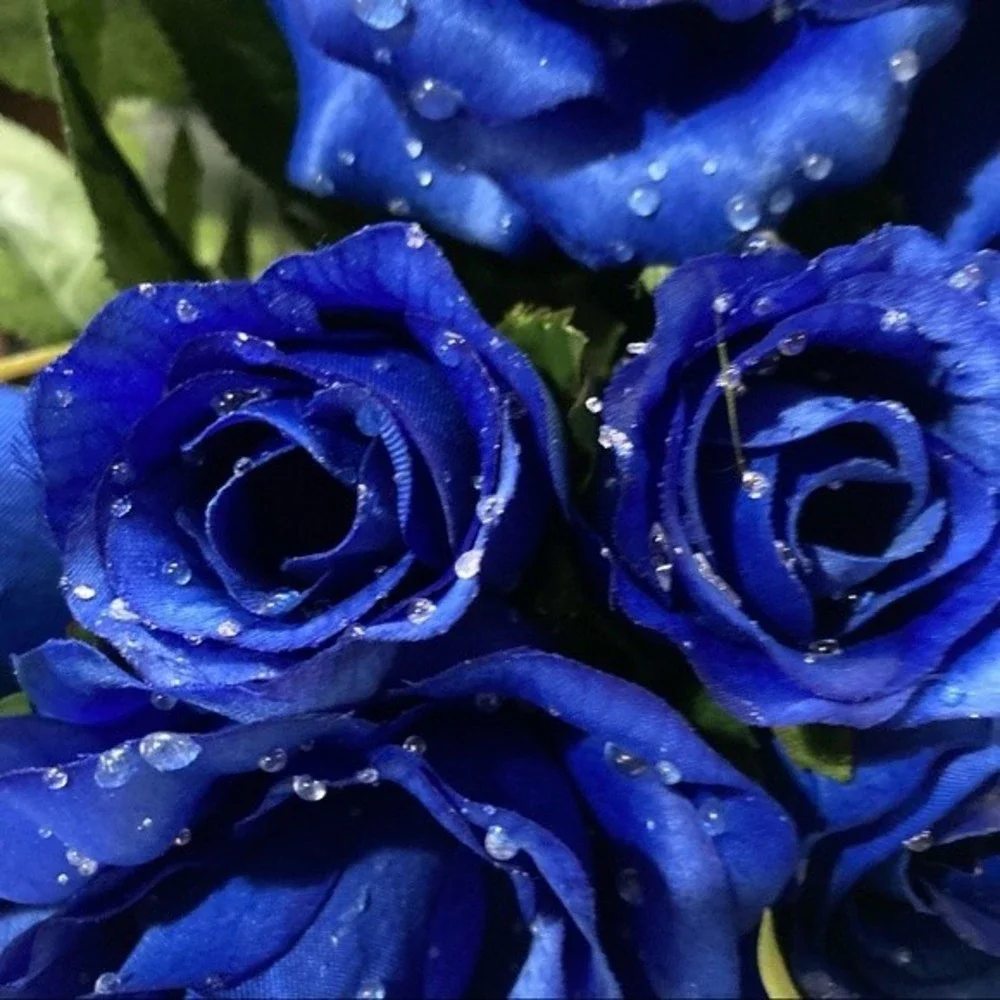 Blue Roses Artificial Flowers Dew Drop Rain Drop 2 Bunches 16